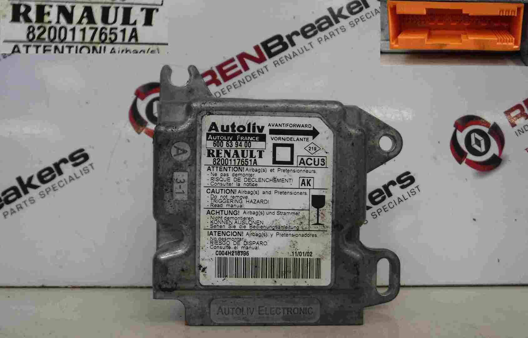 Renault Megane 1999-2002 Airbag ECU Module Computer 8200117653A 600639600