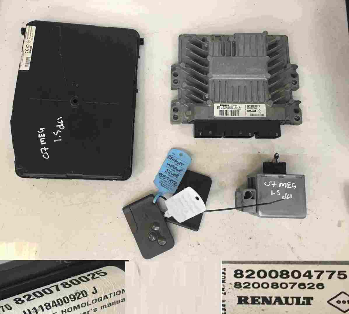 Renault Megane 2006-2008 1.5 DCi ECU SET UCH Steering Lock + 2 Key Cards